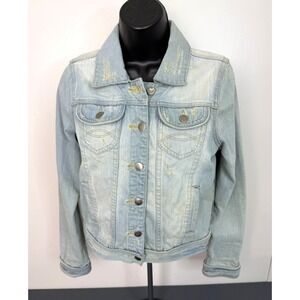 Womens Denim Jacket Light Wash American Flag Size Medium Cotton